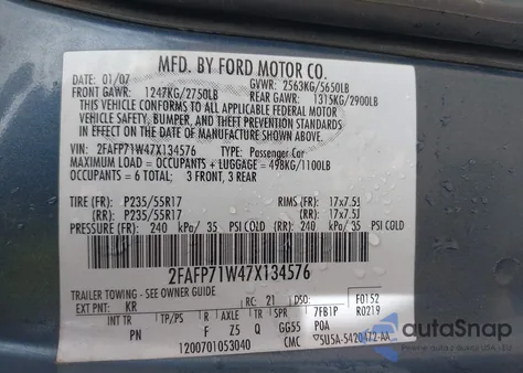 2007 Ford Crown Victoria Police/Police Interceptor z USA, uszkodzony, nr VIN 2FAFP71W47X134576
